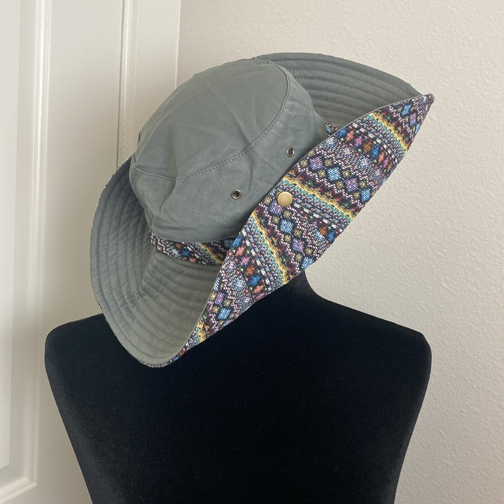 Western Boho Cowgirl Hat 2Way Embroidered Hicking Travel Sunhat - Picture 2 of 7